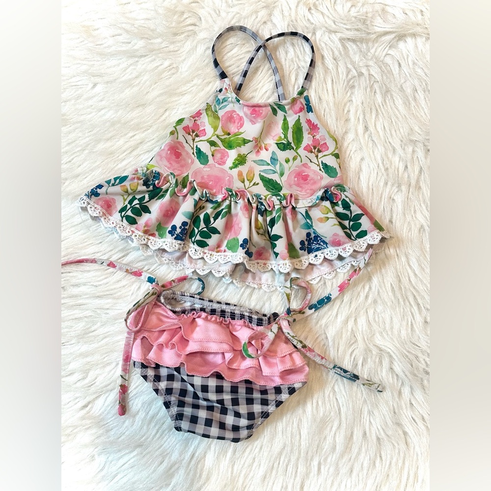 SweetHoney Striped Ruffle Swimsuit
